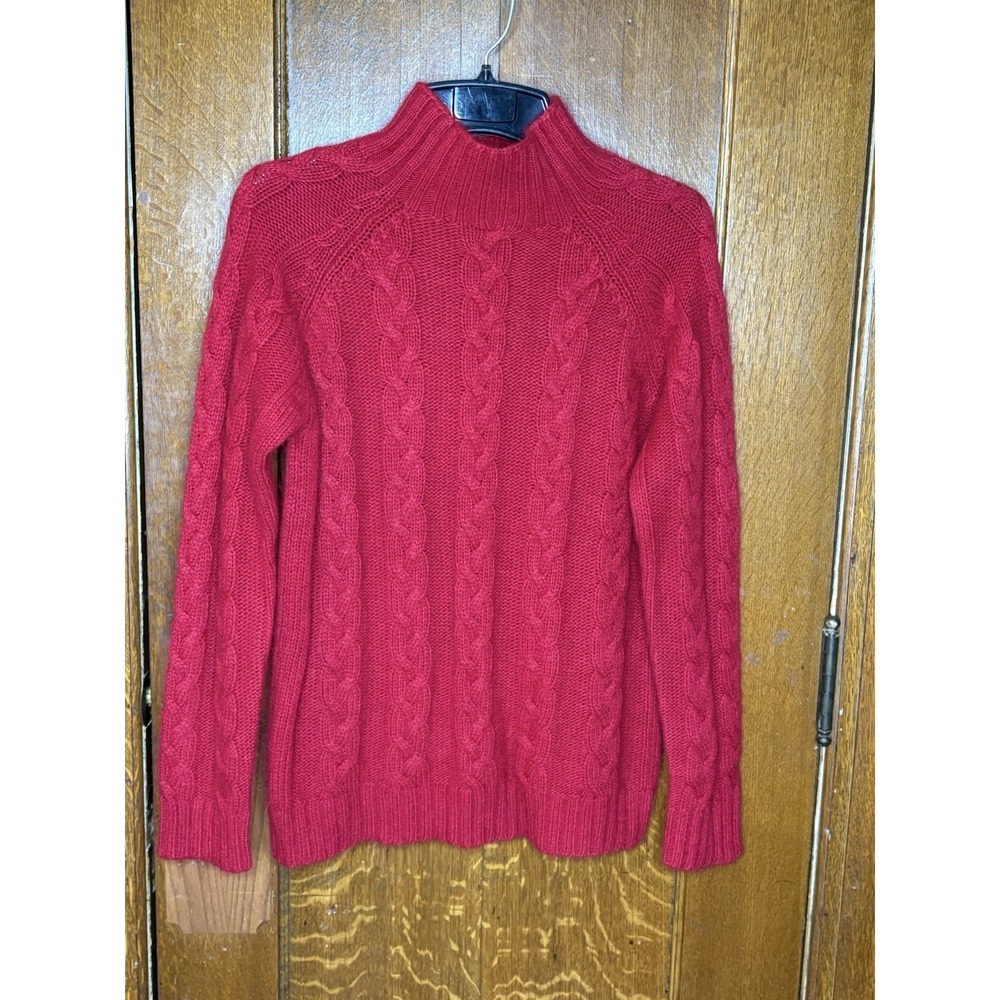 NorthCrest Red Nylon/Rabbit Hair/Lambswool Cabled Mock Neck Sweater, Women's L